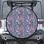 Boho Feather Pattern Print Leather Spare Tire Cover