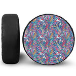 Boho Feather Pattern Print Leather Spare Tire Cover