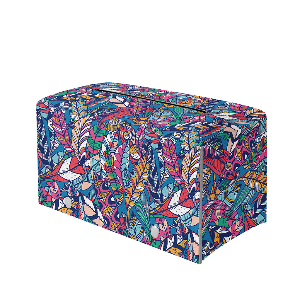 Boho Feather Pattern Print Leather Tissue Box Cover