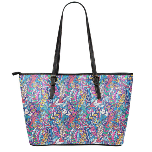 Boho Feather Pattern Print Leather Tote Bag