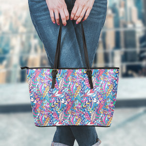 Boho Feather Pattern Print Leather Tote Bag