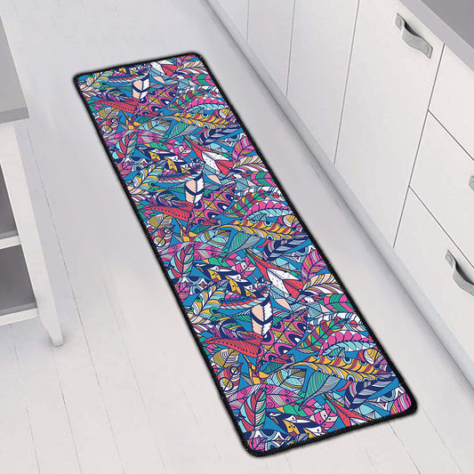 Boho Feather Pattern Print Long Kitchen Mat