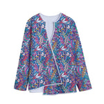 Boho Feather Pattern Print Long Sleeve Short Coat