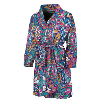 Boho Feather Pattern Print Men's Bathrobe