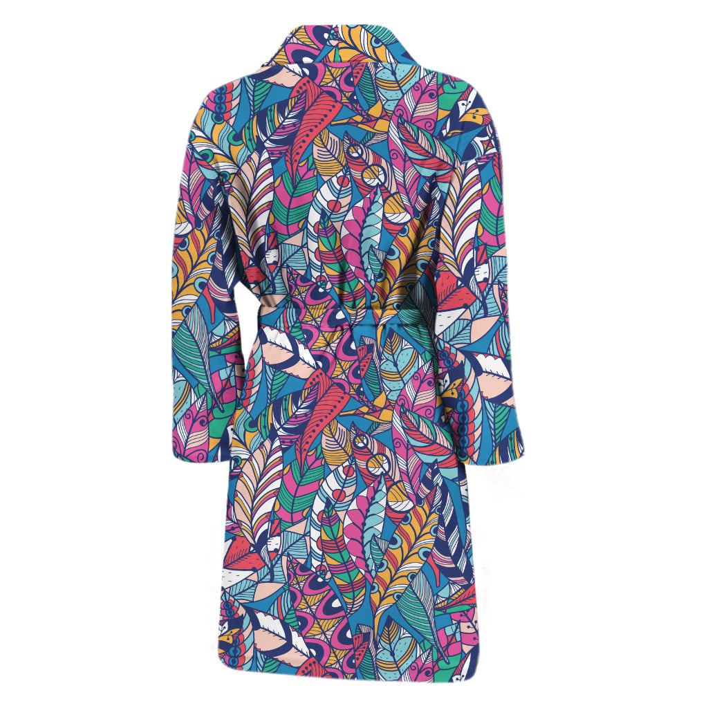 Boho Feather Pattern Print Men's Bathrobe