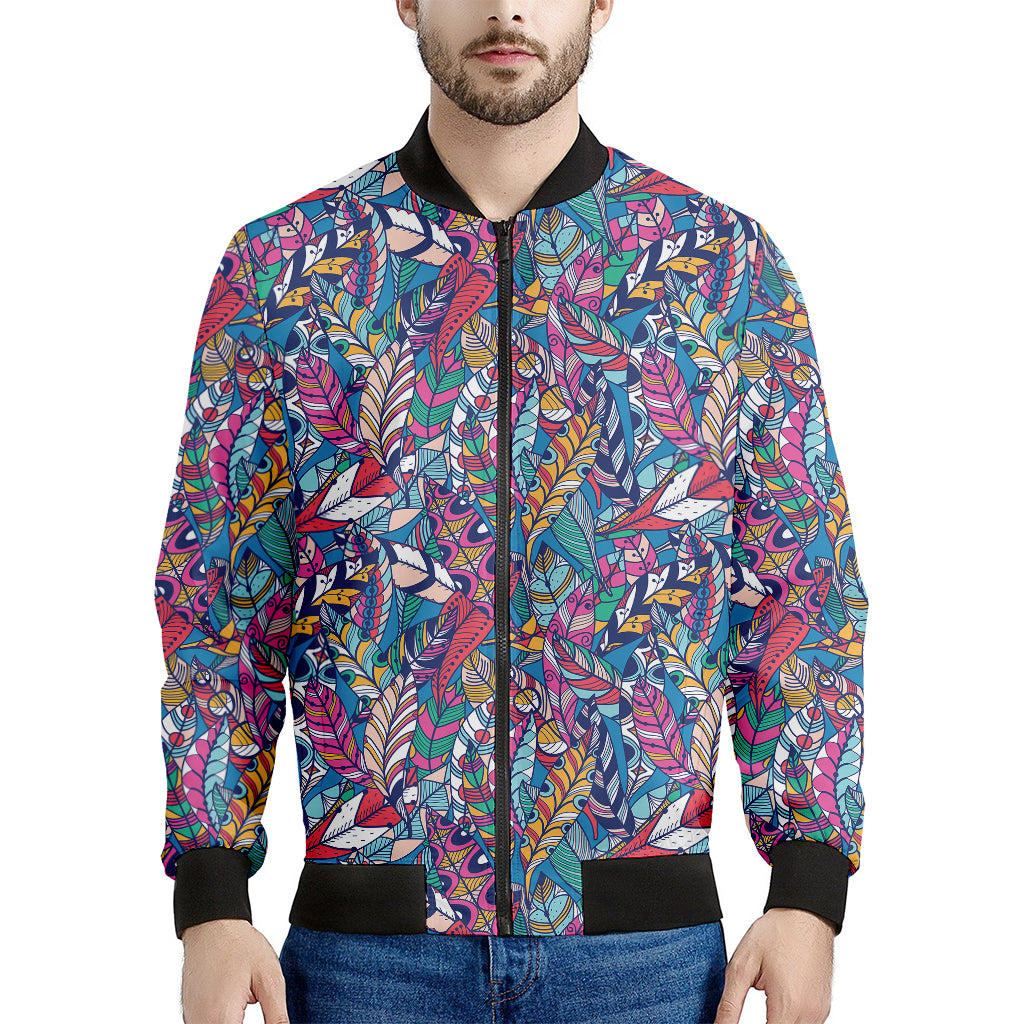 Boho Feather Pattern Print Men's Bomber Jacket