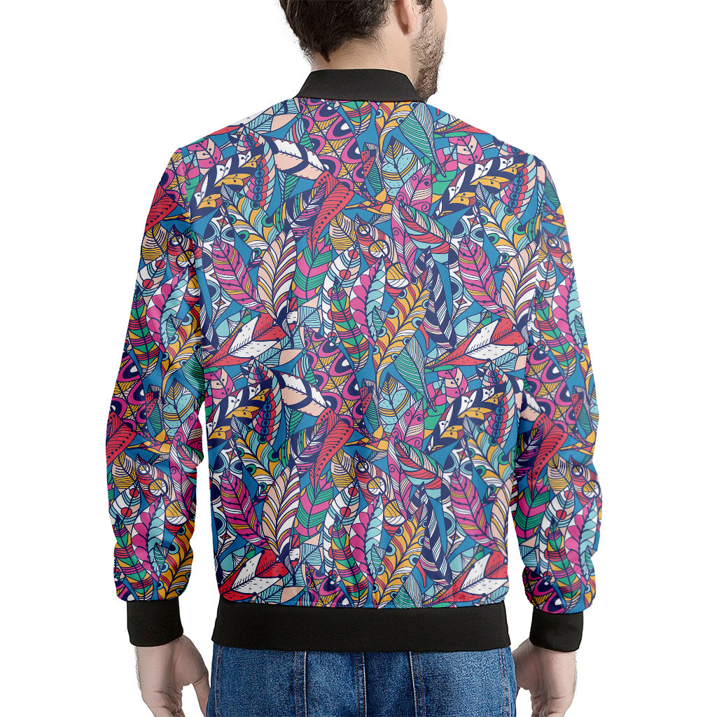 Boho Feather Pattern Print Men's Bomber Jacket