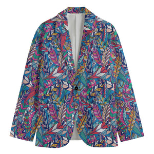 Boho Feather Pattern Print Men's Cotton Blazer