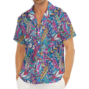 Boho Feather Pattern Print Men's Deep V-Neck Shirt