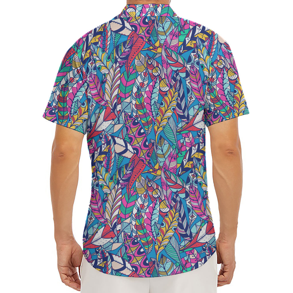 Boho Feather Pattern Print Men's Deep V-Neck Shirt