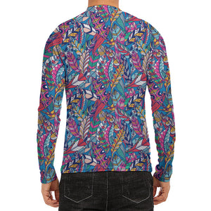 Boho Feather Pattern Print Men's Long Sleeve Rash Guard