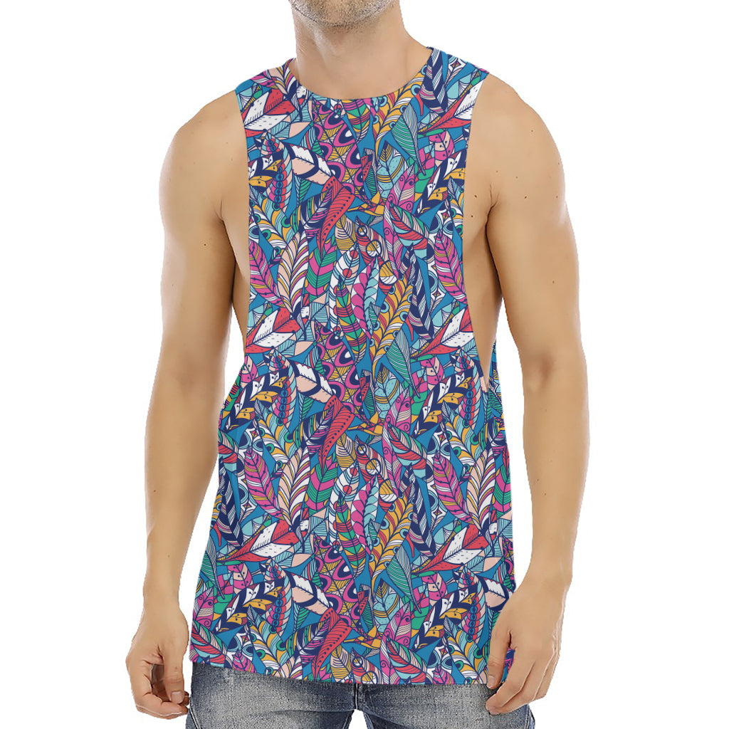 Boho Feather Pattern Print Men's Muscle Tank Top