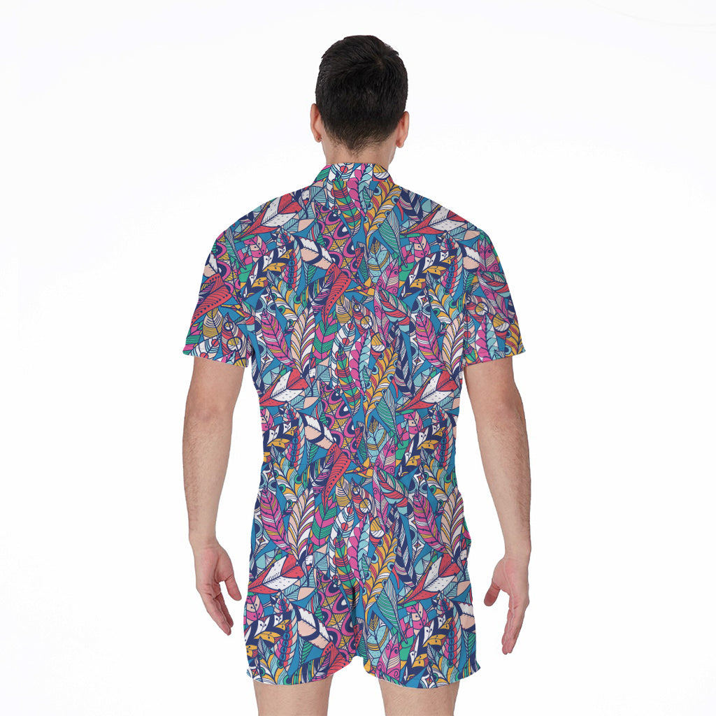 Boho Feather Pattern Print Men's Rompers