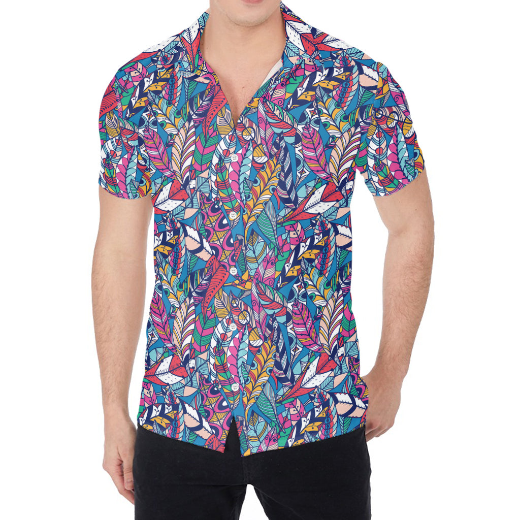 Boho Feather Pattern Print Men's Shirt