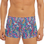 Boho Feather Pattern Print Men's Short Boxer Briefs