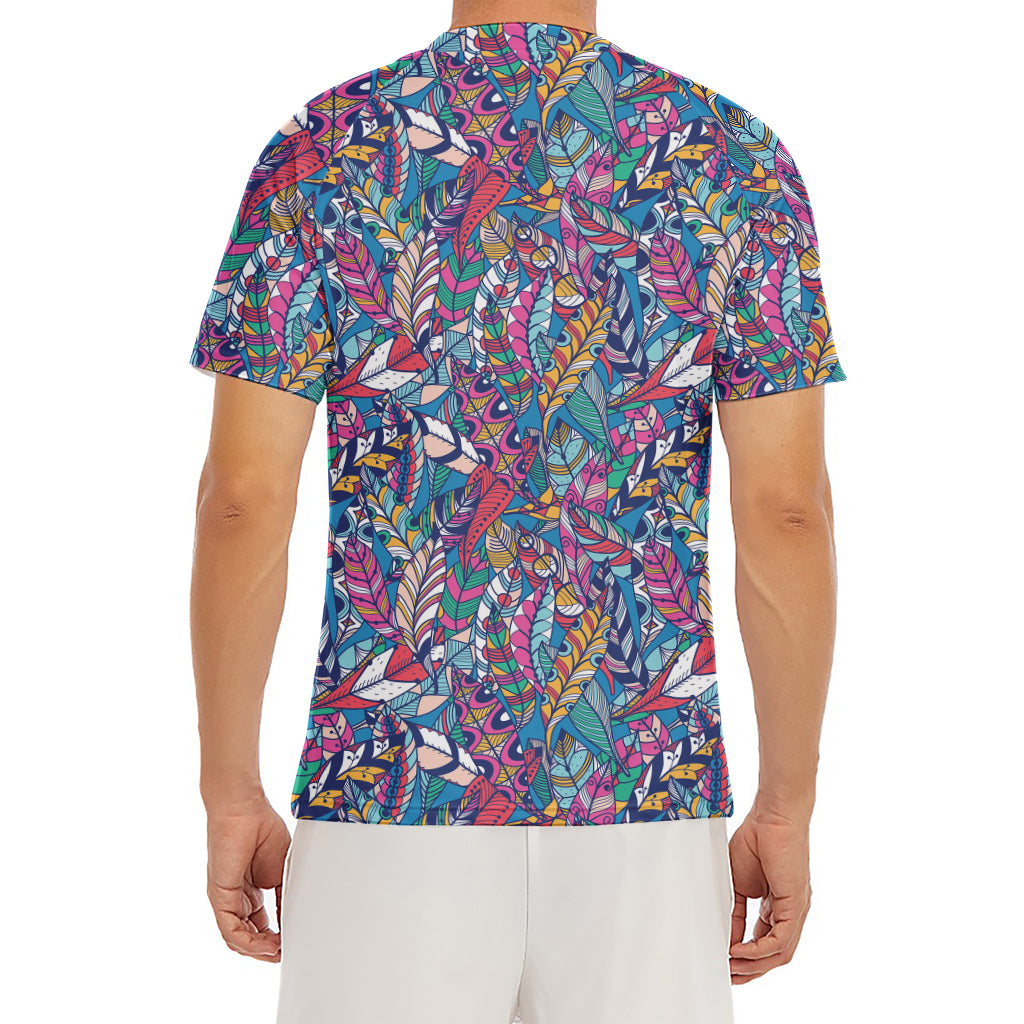 Boho Feather Pattern Print Men's Short Sleeve Rash Guard