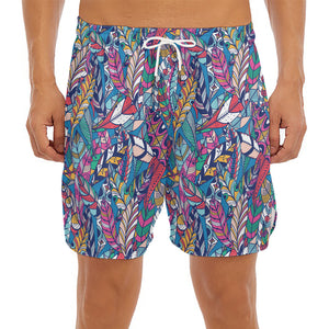 Boho Feather Pattern Print Men's Split Running Shorts