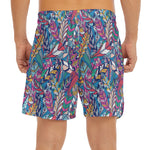 Boho Feather Pattern Print Men's Split Running Shorts