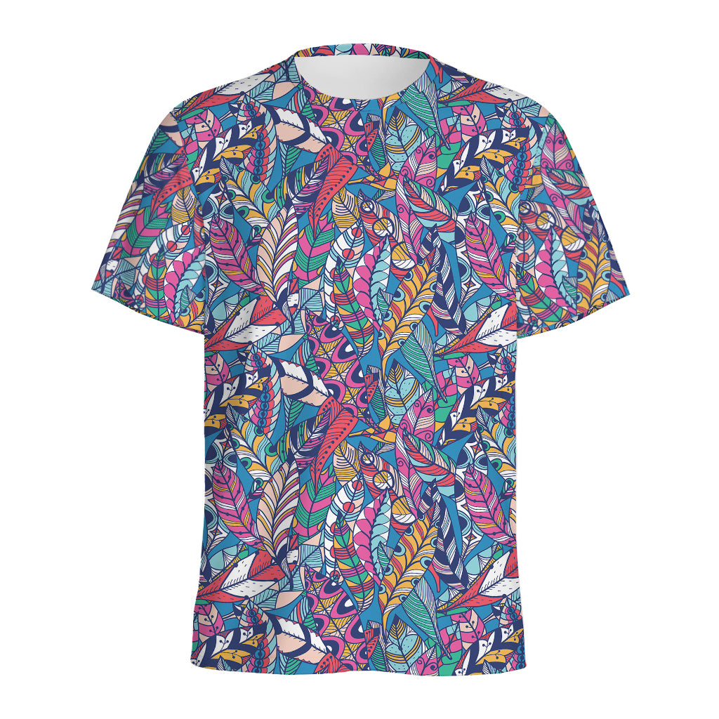 Boho Feather Pattern Print Men's Sports T-Shirt