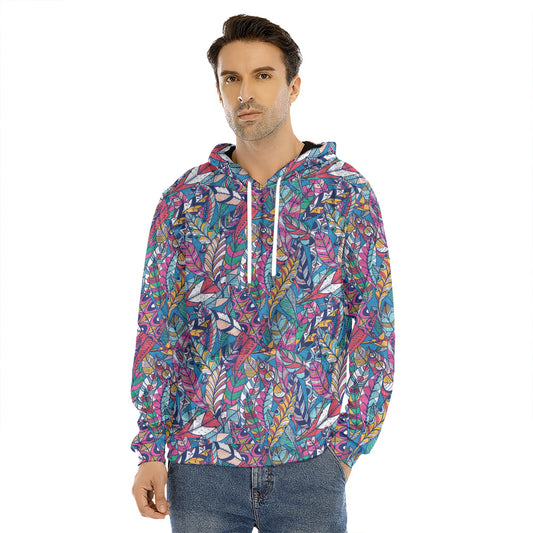 Boho Feather Pattern Print Men's Velvet Pullover Hoodie