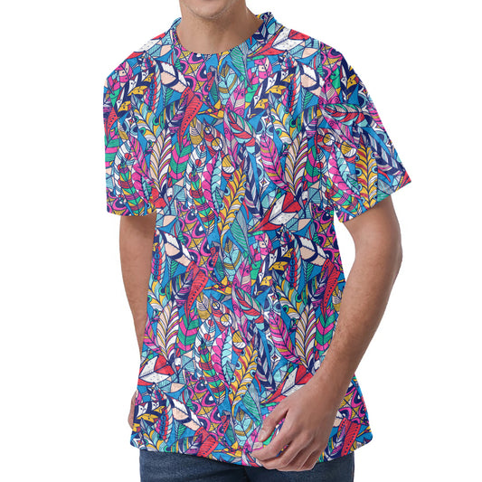 Boho Feather Pattern Print Men's Velvet T-Shirt