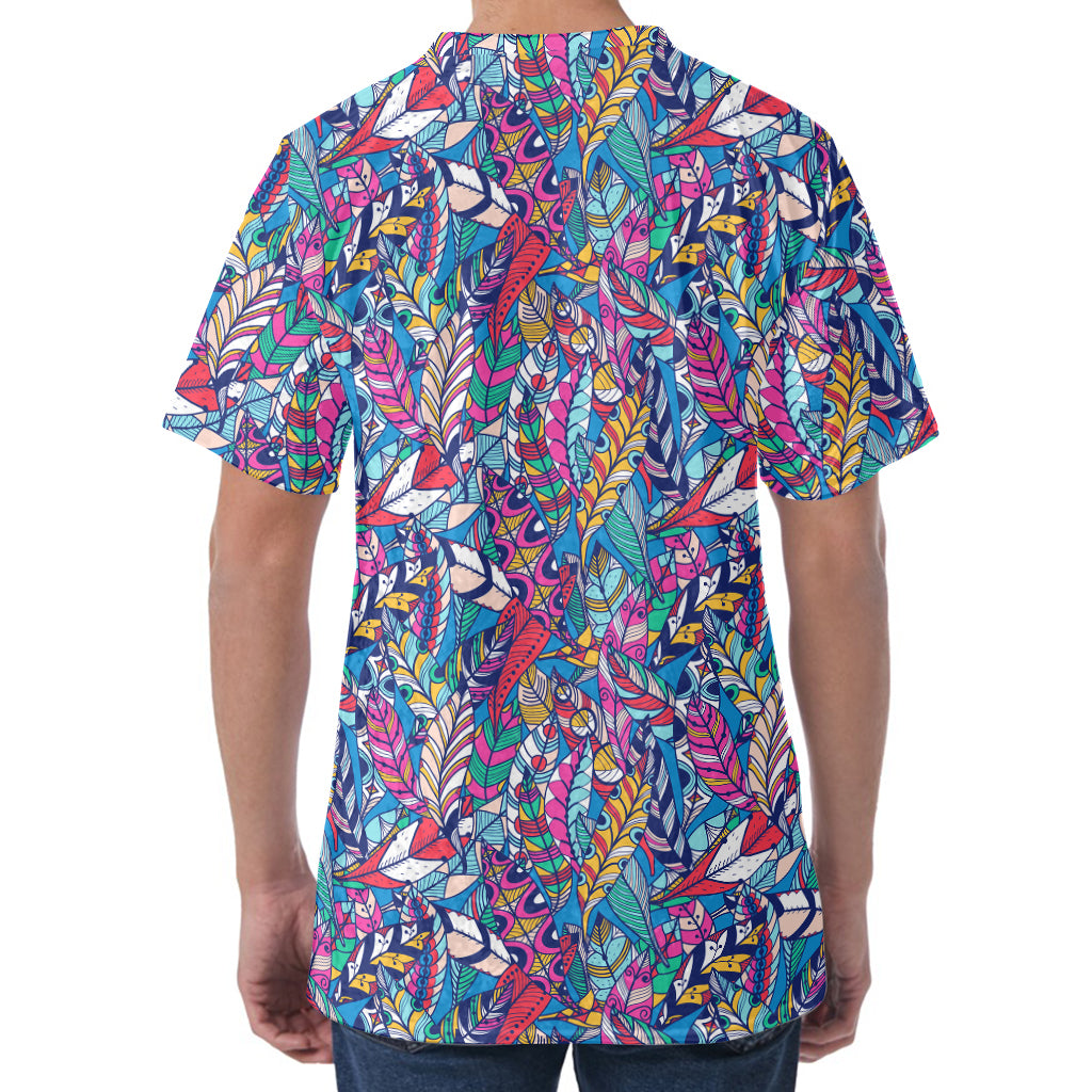 Boho Feather Pattern Print Men's Velvet T-Shirt