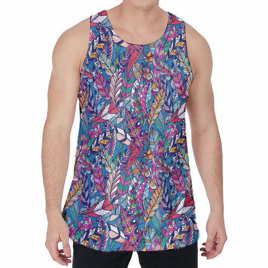 Boho Feather Pattern Print Men's Velvet Tank Top