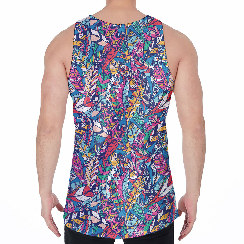 Boho Feather Pattern Print Men's Velvet Tank Top