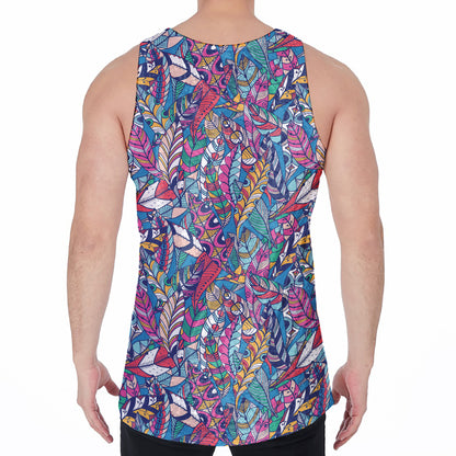 Boho Feather Pattern Print Men's Velvet Tank Top