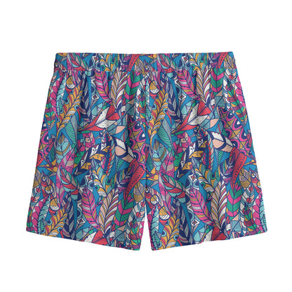 Boho Feather Pattern Print Mesh Shorts