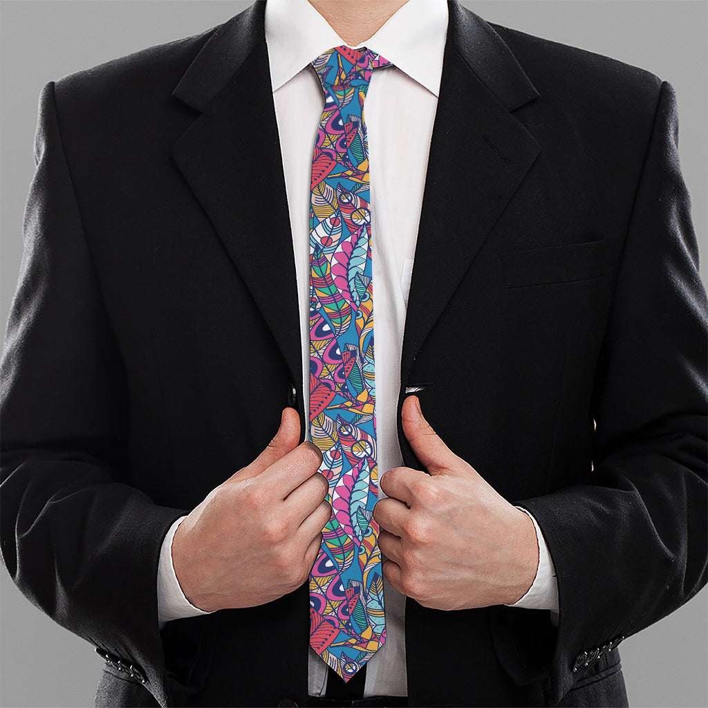 Boho Feather Pattern Print Necktie