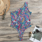 Boho Feather Pattern Print One Shoulder Bodysuit