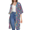 Boho Feather Pattern Print Open Front Beach Cover Up