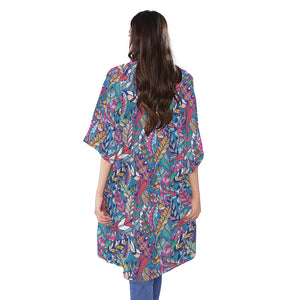 Boho Feather Pattern Print Open Front Beach Cover Up