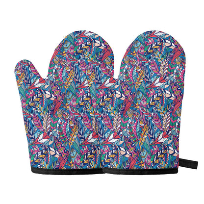 Boho Feather Pattern Print Oven Mitts