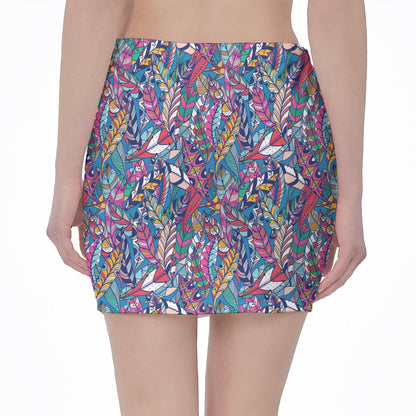 Boho Feather Pattern Print Pencil Mini Skirt