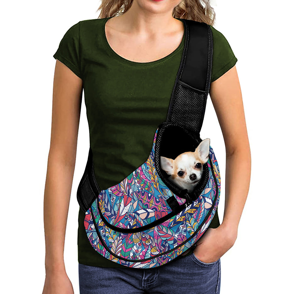 Boho Feather Pattern Print Pet Sling Carrier