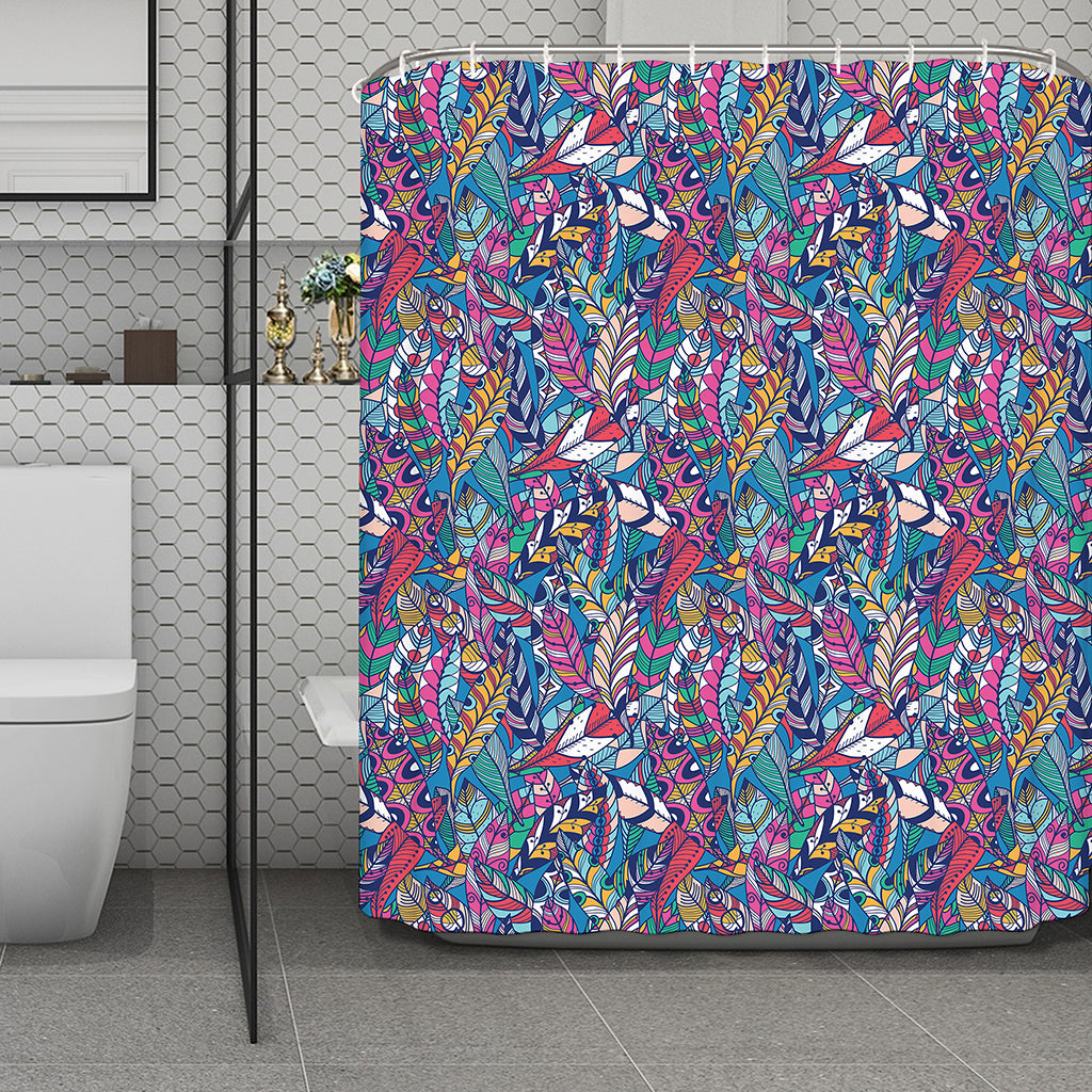 Boho Feather Pattern Print Polyester Shower Curtain