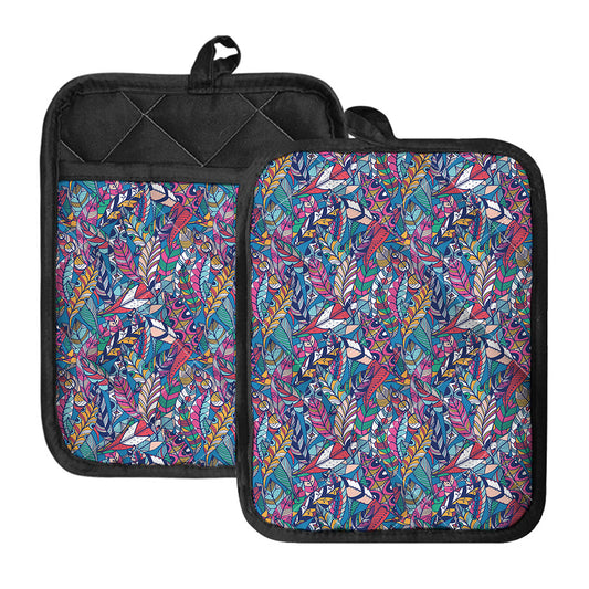 Boho Feather Pattern Print Pot Holders With Pocket