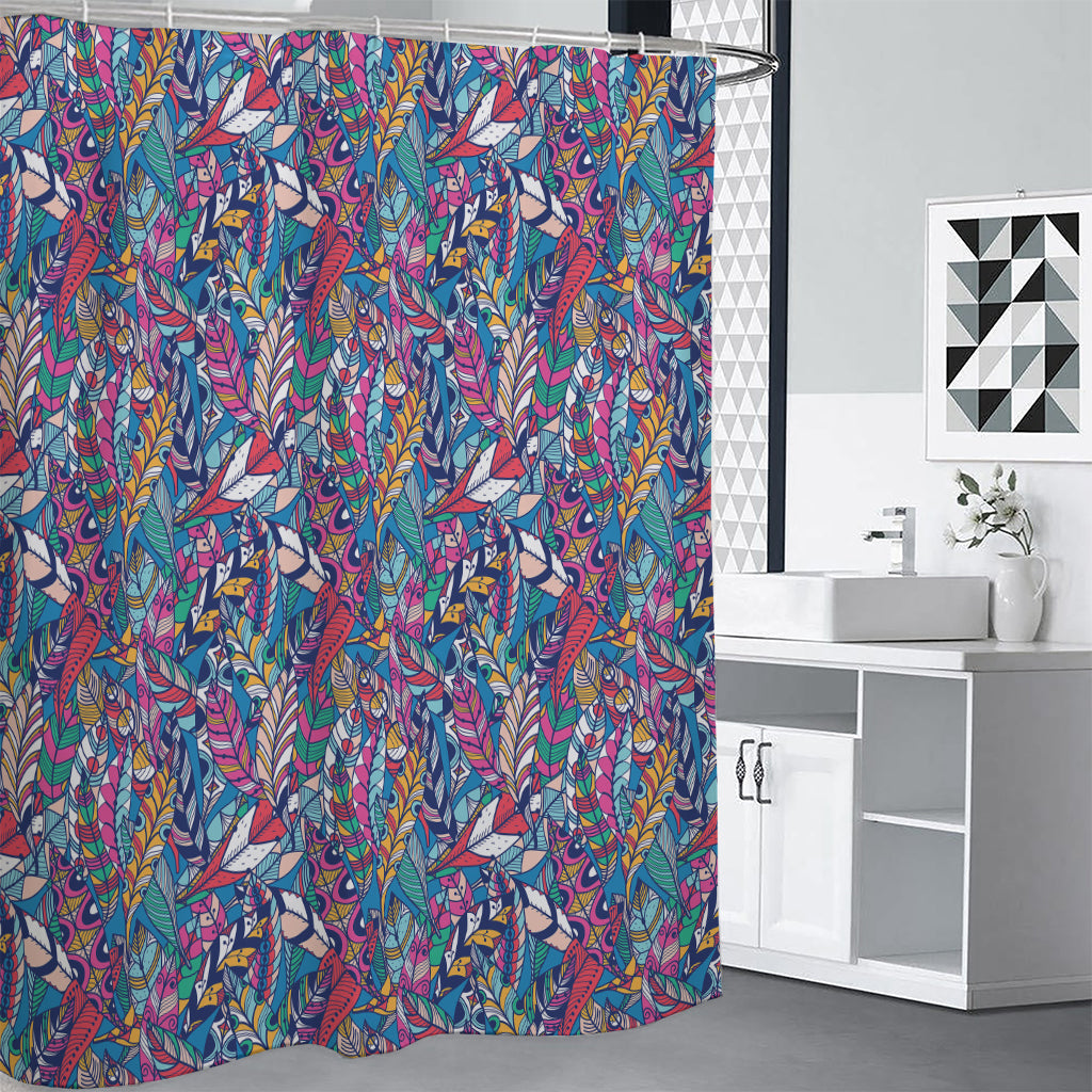 Boho Feather Pattern Print Premium Shower Curtain