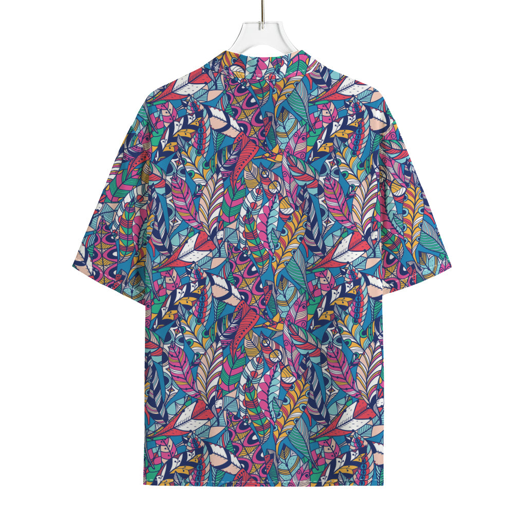 Boho Feather Pattern Print Rayon Hawaiian Shirt