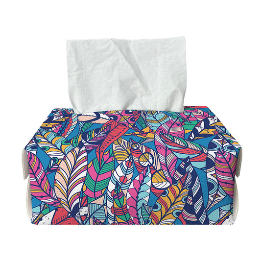 Boho Feather Pattern Print Rectangle Tissue Box Cover