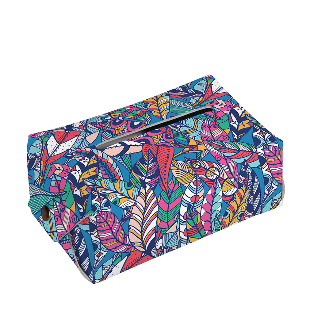 Boho Feather Pattern Print Rectangle Tissue Box Cover