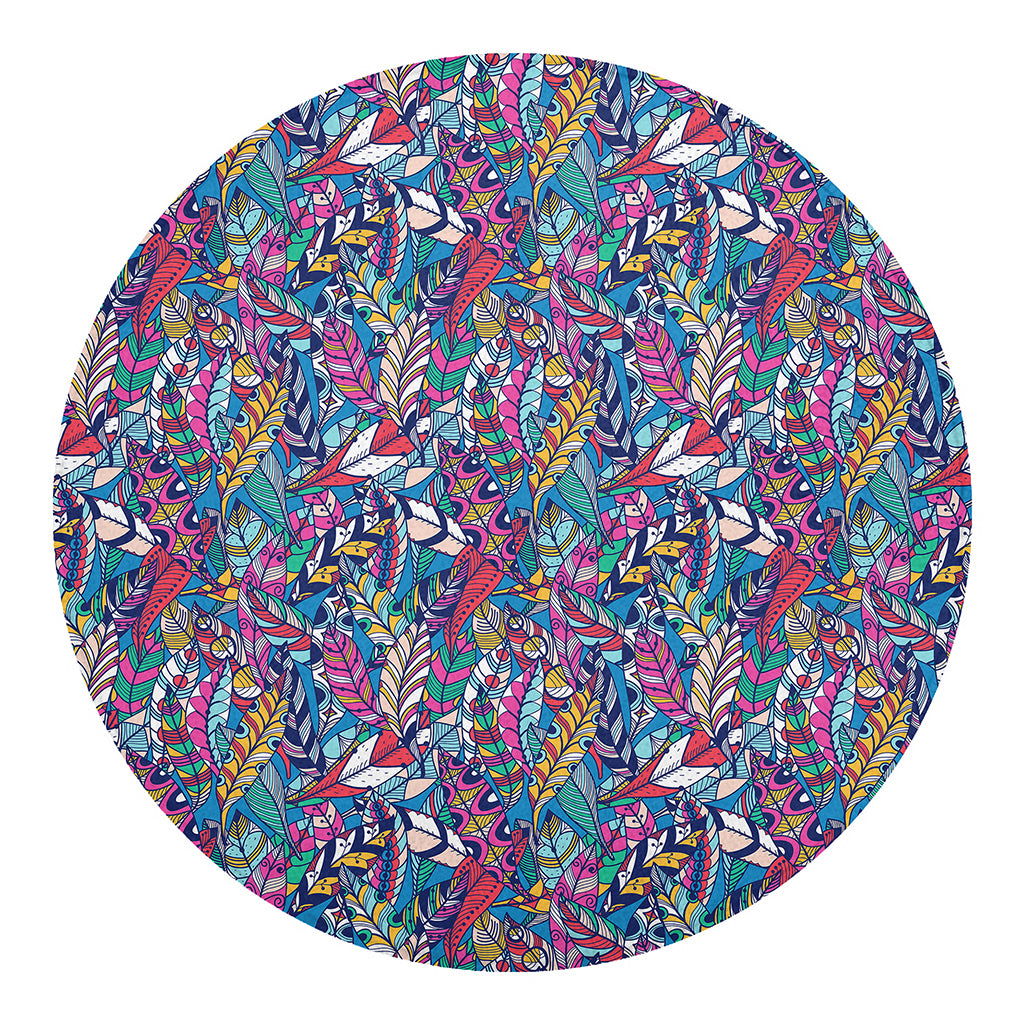 Boho Feather Pattern Print Round Blanket