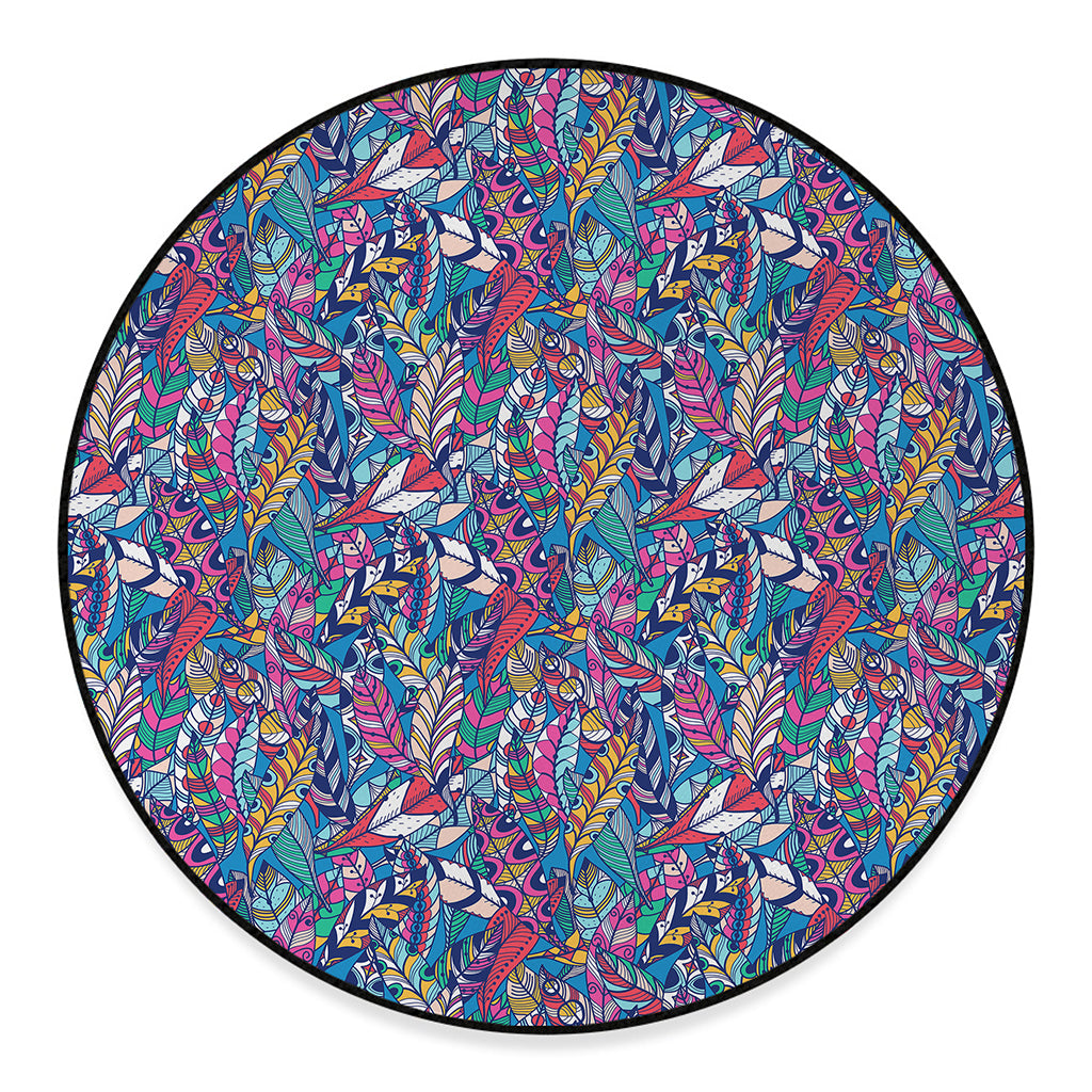 Boho Feather Pattern Print Round Floor Mat