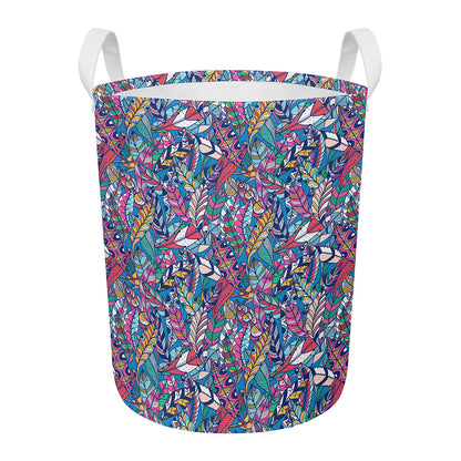 Boho Feather Pattern Print Round Laundry Basket