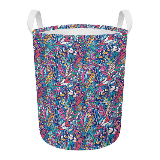 Boho Feather Pattern Print Round Laundry Basket