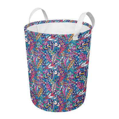 Boho Feather Pattern Print Round Laundry Basket