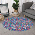 Boho Feather Pattern Print Round Rug