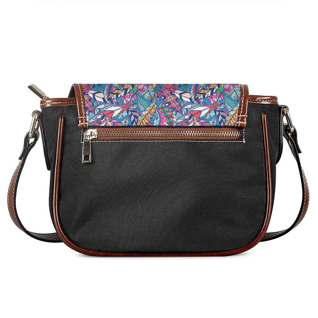 Boho Feather Pattern Print Saddle Bag